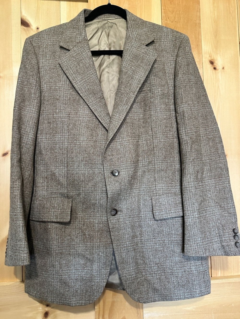 Vintage Grand Prix Pure Virgin Wool Blazer - Made in Canada - Brown Plaid